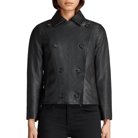 ALLSAINTS • Deebee Black Leather Double Breasted Blazer Jacket • UK 8 US 4 - Picture 6 of 13